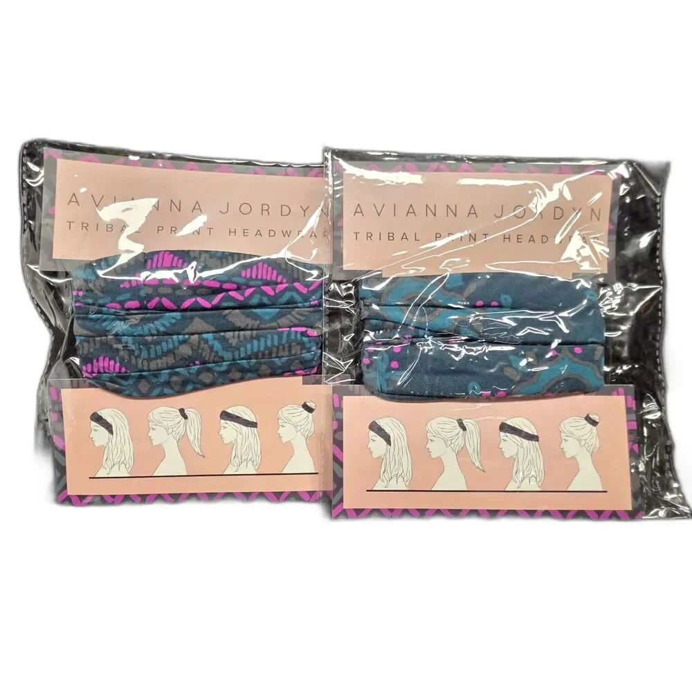 NWT Avianna Jordyn Tribal Headwrap Set of 2 Multi-Color Elastic Headbands